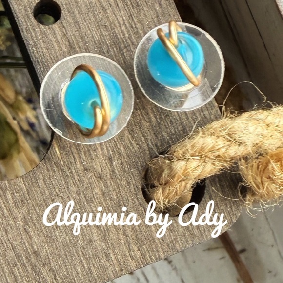 Alquimia Blue and Gold Cabochon Earrings - Picture 1 of 1